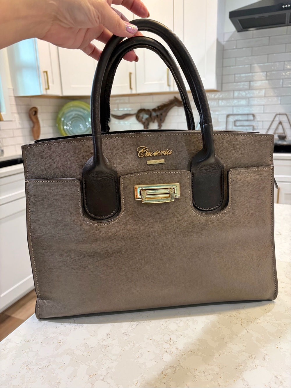 Cuoieria Fiorentina Bella Large Tote - Made in Italy - Taupe Leather